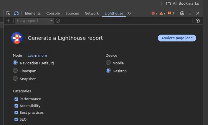 Lighthouse - Analyze Page Load
