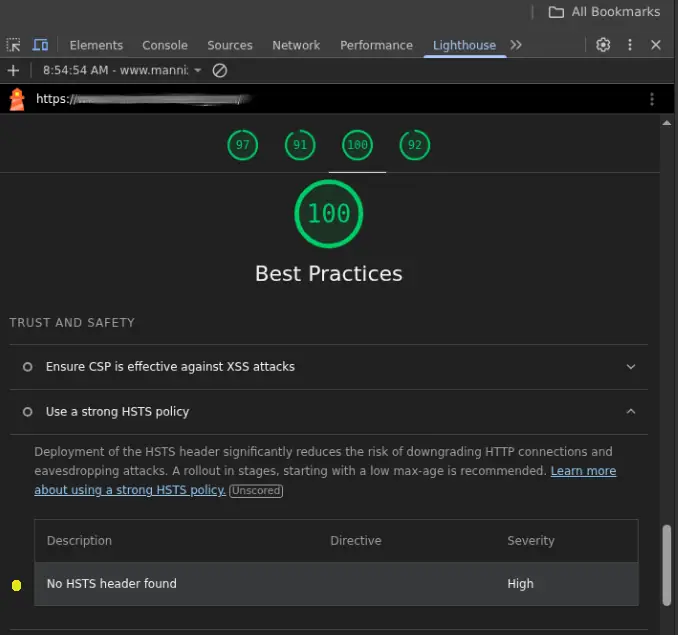 Lighthouse - HSTS Fail