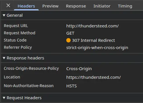 HTTP 307 Internal Redirect HTTPS through HSTS